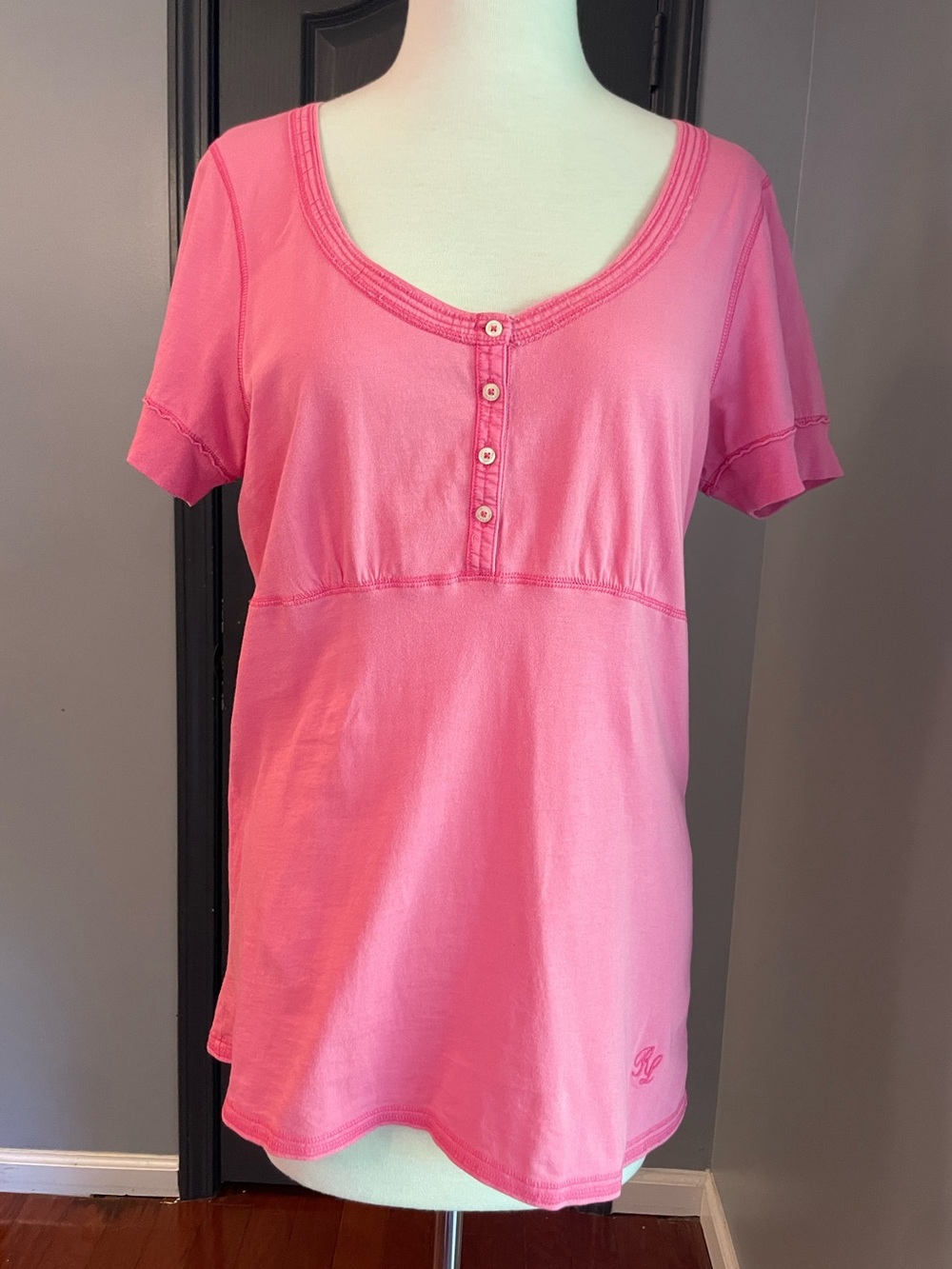 Y2K Polo by Ralph Lauren Pink Short Sleeve Babydoll Button-Front Tee
